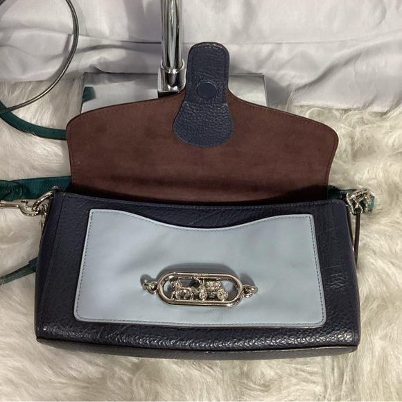 Coach Jade Color Block 1923-F91070 Leather Convertible Bag Midnight Viridian - Picture 9 of 13